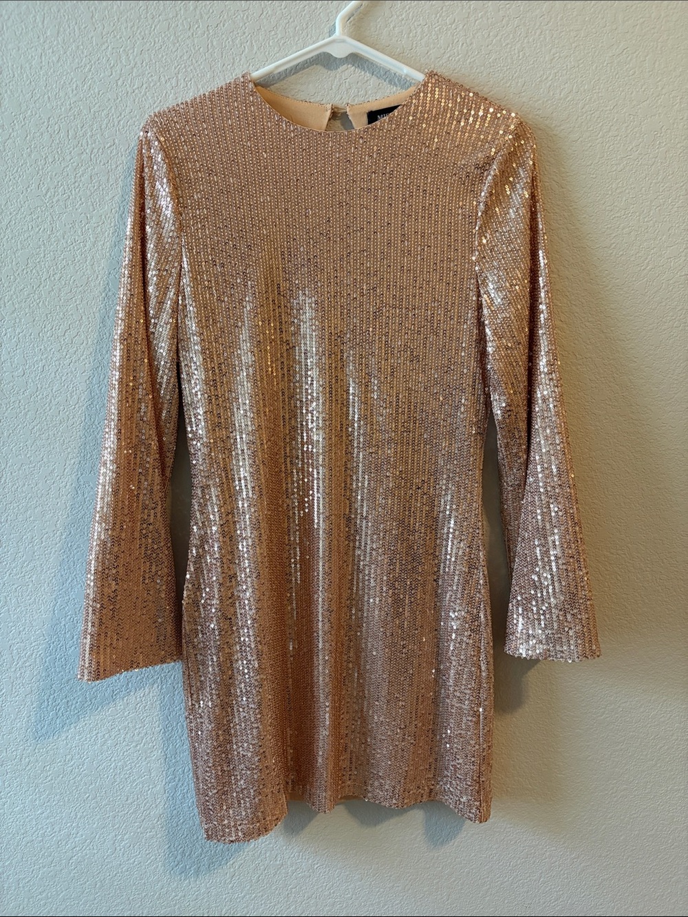 Champagne Gold Sequin Long Sleeve Shift Dress